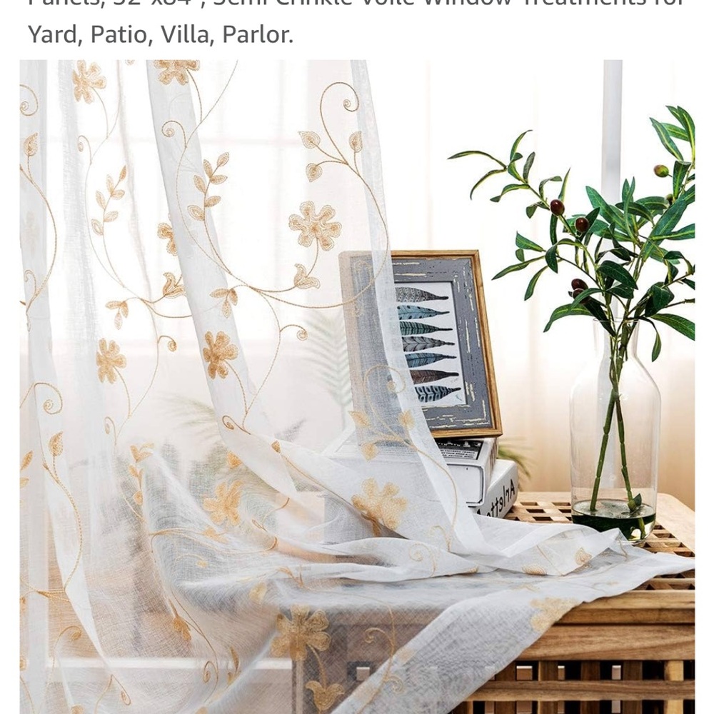 Floral Embroidered Sheer Curtains 52x84